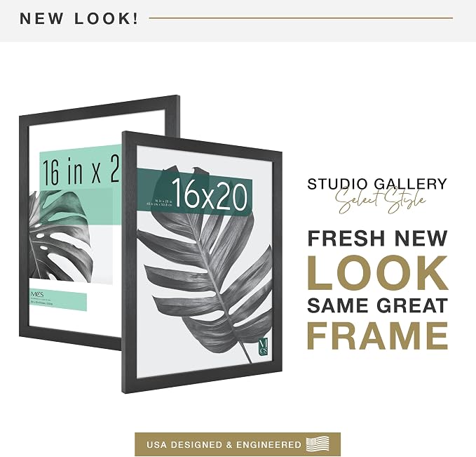 MCS Studio Gallery 16x20 Poster Frame Black Woodgrain Engineered Wood, Vertical & Horizontal Wall Hanging Large Picture Frame for Photos, Posters & Art Prints (2-Pack)