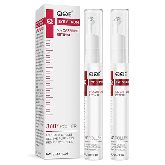 Retinol & Caffeine Eye Serum -360° Massage Roller for Puffiness,Eyebag Remover,Wrinkle Filler,Under Eye Cream For Dark Circles 0.54fl.oz (Pack of 2)