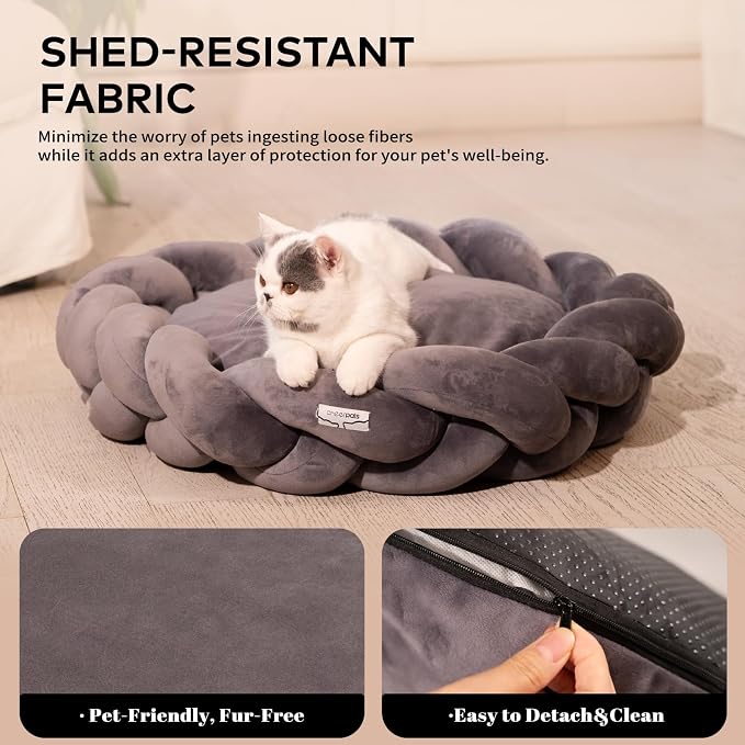 CHEERPALS Weave Cat Bed for Indoor Cats,Cute Pet Bed with Washable Cushion Fluffy Kitty Bed for Small Dog(Dark Gray)