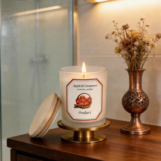 Cinnamon Apple Scented Candles for Home, Non-Toxic Soy Wax 16oz Aromatherapy Candle Gifts for Men & Women, Highly Scented & Long Lasting Candle for Home Relaxation|Stress Relief|Mediation|Spa
