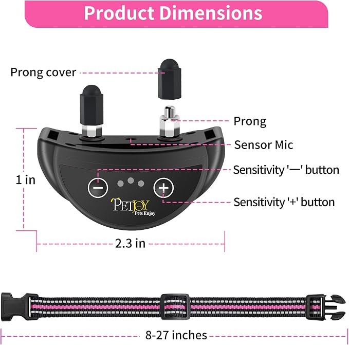 PetJoy Anti Bark Collar 3 Pack, 5 Adjustable Sensitivity Levels Barking Collars, Smart Automatic Bark Collar with 7-Stage Escalating Beep-to-Shock Correction