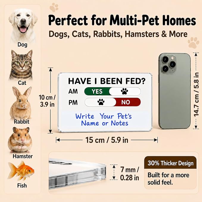 Dog Feeding Reminder Sign with Magnet, Pet Feeding Reminder Sign, Daily Pet Feeding Chart, Dog Feeding Calendar, AM/PM Pet Feeding Tracker, Writable Whiteboard Area for Pet Names & Notes