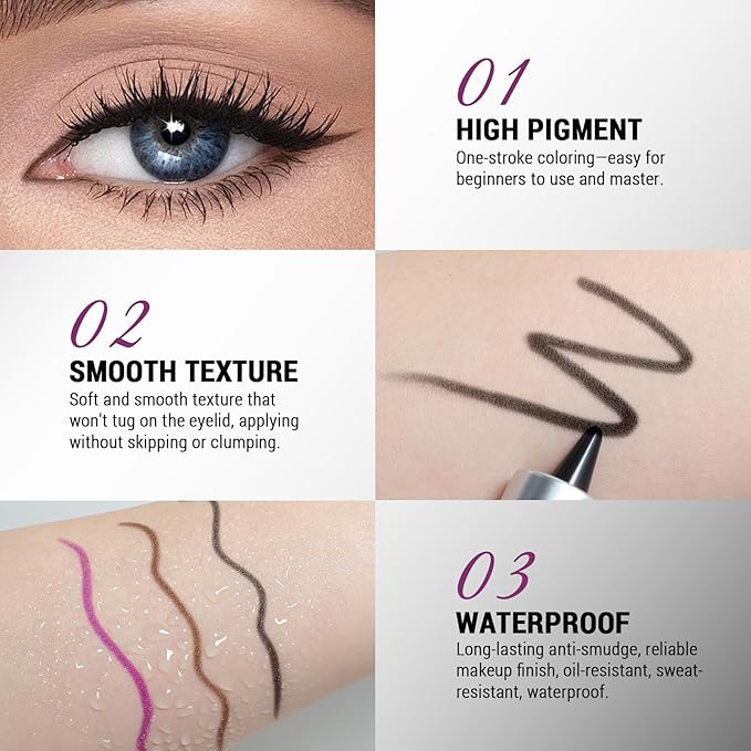 Noerrors 3pcs Black Brown Plum Matte Gel Eyeliner Pencil Set, Waterproof Smudge Proof Smoky Waterline Eyeliner Crayon for Winged Liner Goth Makeup, Cream delineador de ojos&Eyeshadow for Older Women