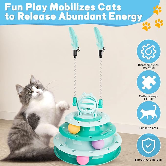 Goosheep Cat Toy Interactive Pet Plaything for Indoor Kitten Interactive Kitty Puzzle Ball with 2 Cat-Tease (Green)