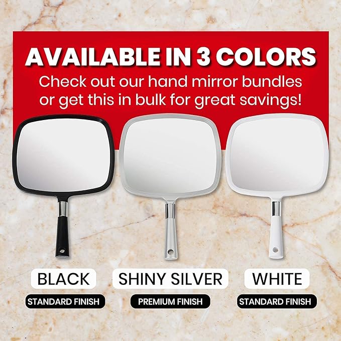 MIRRORVANA Large & Comfy Hand Held Mirror with Handle - Silver Salon Model (5-Pack)