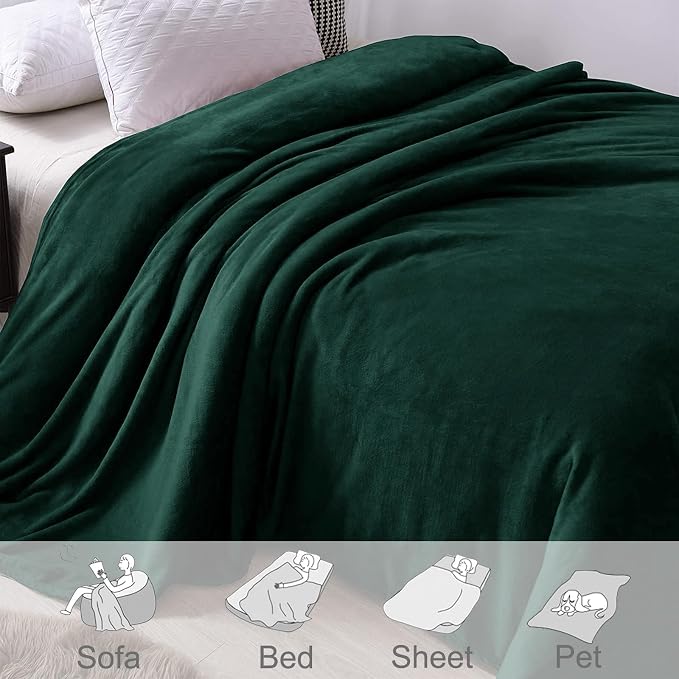 Exclusivo Mezcla Soft Fleece Blanket King Size for Bed, Forest Green | 104x90 Inches, Double-Sided Brushed Flannel, Lightweight Plush Cozy Blanket for Home Decor, All Season, Machine Washable
