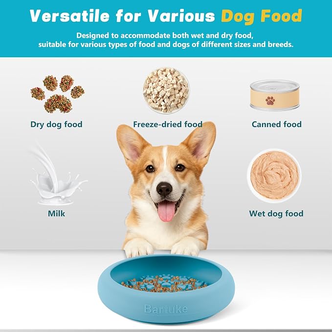 Silicone Dog Lick Bowl, Slow Feeder Dog Bowls with Strong Suction, Cyan