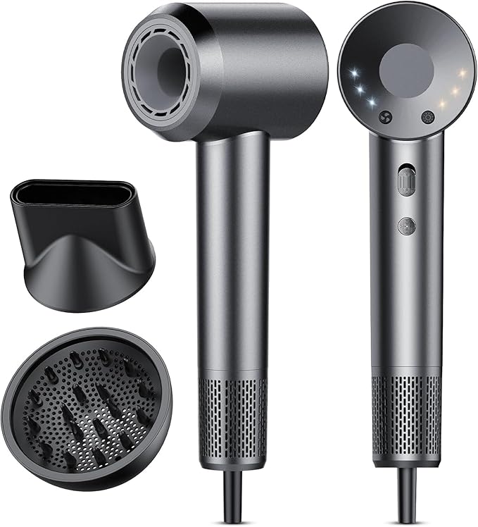 aowoka Hair Dryer, 160000 RPM Professional High Speed Ionic Blow Dryer 500 Million Negative Ions & Heat-Control & Low Noise Hairdryer for Faster Drying, No Heat Damage, Travel with Diffuser（Grey）