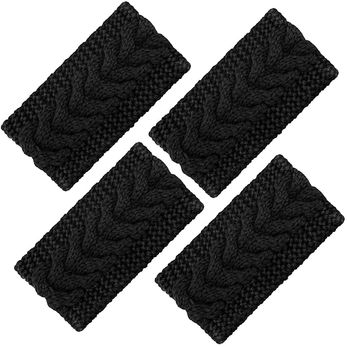 4 Pieces Winter Ear Warmers Headbands Women Warm Knitted Headband Braided Crochet Head Wraps for Girl (Black)