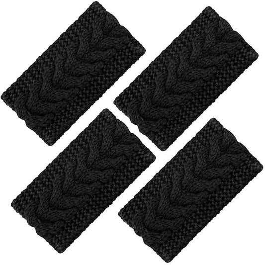 4 Pieces Winter Ear Warmers Headbands Women Warm Knitted Headband Braided Crochet Head Wraps for Girl (Black)