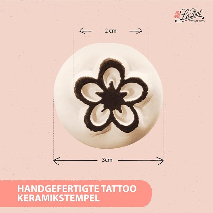 LaDot Temporary Tattoo Stamp– Easy-to-Use Reusable Ceramic Skin Stamp for Creating Custom Temporary Tattoos – Fun Body Art Tool for Parties, Events, and Festivals (Flower, Small)