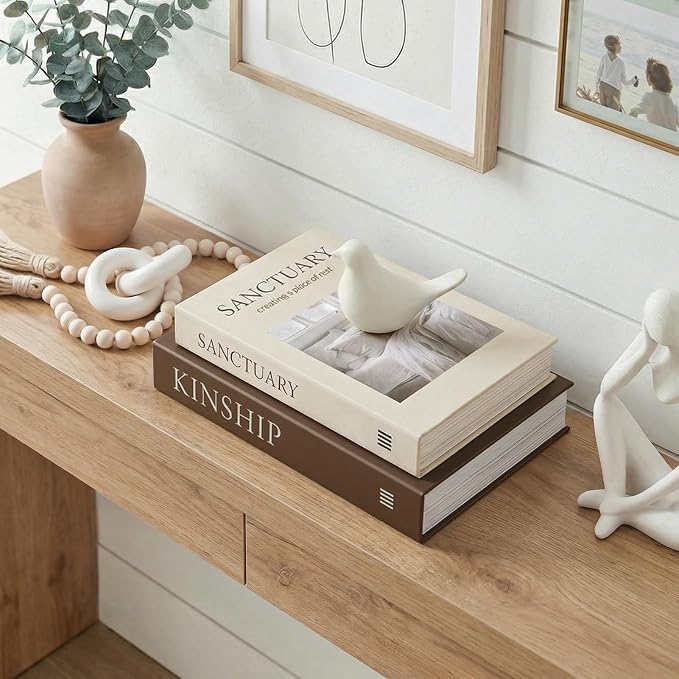 Decorative Book Boxes for Coffee Table Decor (Set of 2) - Faux Books with Hidden Storage - Modern Warm Luxury & Neutral Home Accents - Sanctuary & Kinship (Chocolate Brown & Beige)