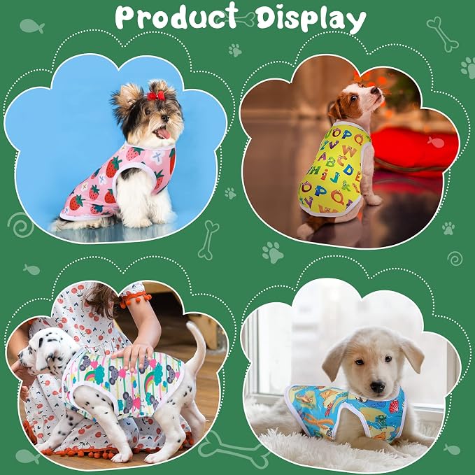 10 Pack Dog Shirts Cute Summer Cartoon Puppy Clothes, Soft Breathable Pet T-Shirts, Printed Sleeveless Washable for Small Medium Dogs Cats(Small)