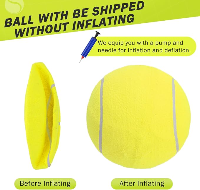 SCENEREAL Giant Tennis Ball for Dogs, 9.5" Big Dog Toy Ball Inflatable for Medium Large Doggie, Indoor Outdoor Interactive Training Playing, Birthday Gift, Yellow