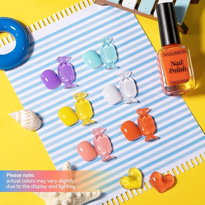 Pastel Candy Nail Polish Set: 6 Dopamine Colors Orange Quick Dry Regular Nail Polish Pack, Vegan Cruelty-free, Rich in Castor Oil, Holiday Party Nail Art DIY Home Travel Manicure Gift