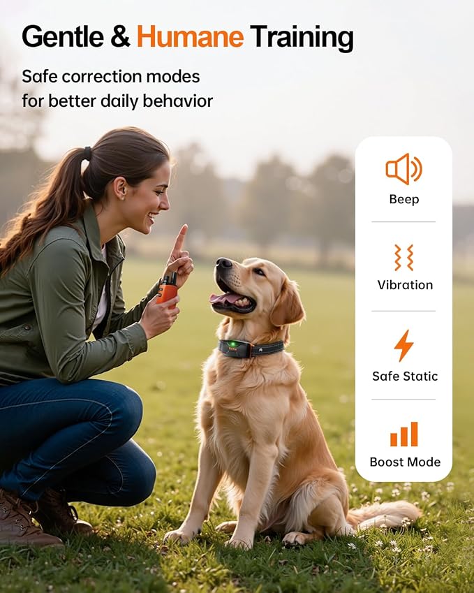 BarKar Dog Shock Collar with 4 Training Modes, IPX7 Waterproof Dog Training Collar with IPX4 Remote, 2600FT Electric Collar with Beep, Shock, Vibration & Shock Boost for All Breeds