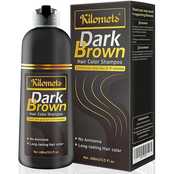Dark Brown Hair Color Dye Shampoo, 400ml - 100% Grey Coverage in Minutes, Ammonia Free - Gray Silver Hair Dye Shampoo