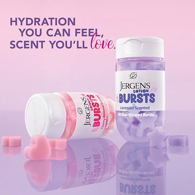 Jergens Cherry Almond Lotion Bursts, Squishy Heart-Shaped Moisturizer Bursts, Lotion Gifts for Teens, 38 Ct (Pack of 2)