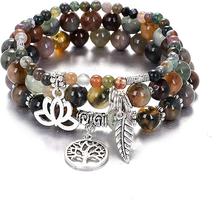 UEUC Tree of Life Yoga Healing Stone Bracelets,Multilayer Lotus Chakra Stone Reiki Bracelet Sets,Anxiety Crystal Natural Stone,for Women Stress Relief