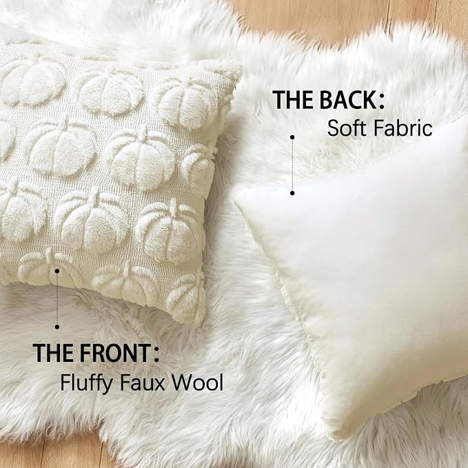 MIULEE Fall Pillow Covers Pumpkin Fall Decor 20x20 Cream White | Set of 2 Fall Decorations for Home, Plush Faux Fur Farmhouse Accent Pillowcases, Porch Sofa Couch Cushion Bed Livingroom