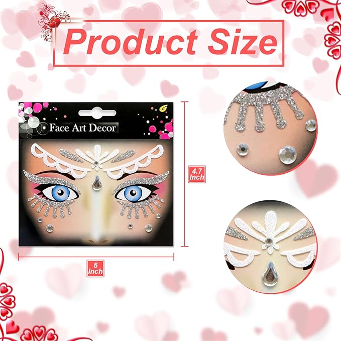 Queen Face Tattoos Stickers Glitter Face Gems Valentine's Day Temporary Tattoo Face Stickers for Women 4Pcs