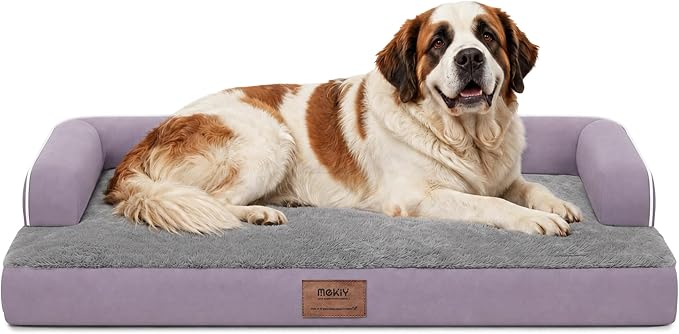 Orthopedic Waterproof Jumbo Dog Bed with Bolster for Extra Large Dogs | Pillow Support for Neck Relief, Egg Crate Foam, Waterproof Liner, Anti-Slip Bottom, Removable Bolster Cover, 53 x 42 Inch