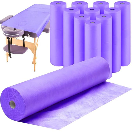 Tudomro 10 Rolls Disposable Non Woven Bed Sheets 24 x 71 Inch Massage Table Paper Covers Non Woven Fabric Massage Sheets Waterproof Spa Breathable Bed Cover for Beauty Salon (Purple)