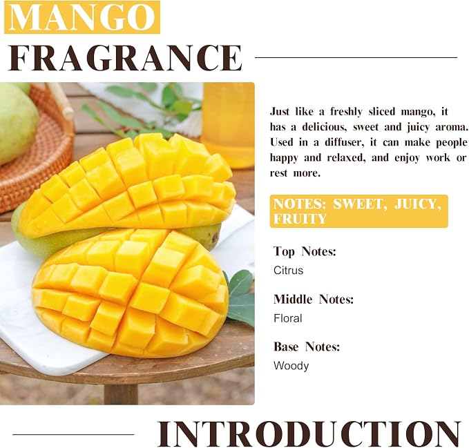 EUQEE Mango Fragrance Oil 60ml for Diffusers (2.02 Fl oz) | Fragrance Oil with Glass Dropper for Soap & Candle Making, DIY Bath Bomb