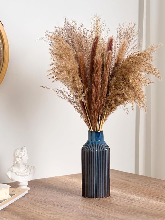 STHIE 8 Inches Ceramic Flower Vase, Blue Vases for Centerpieces | Flambé Reactive Glaze,Minimalist Modern Home Decor, Pampas Grass Vase for Table, Fireplace, Shelf, Mantel, Entryway