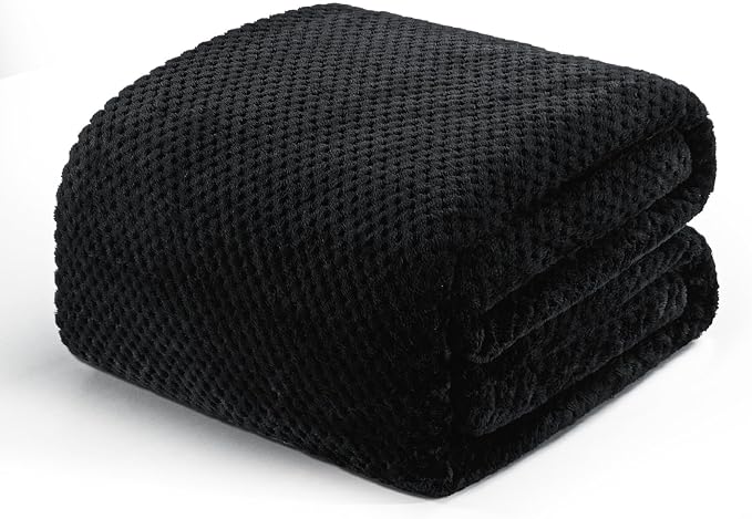 Exclusivo Mezcla Soft Waffle Fleece Bed Blanket Queen Size, Black | Lightweight Plush Blanket for Bed, Bedroom, Cozy Flannel with Waffle Texture, Stylish Home Decor, All Season, 90x90 Inches