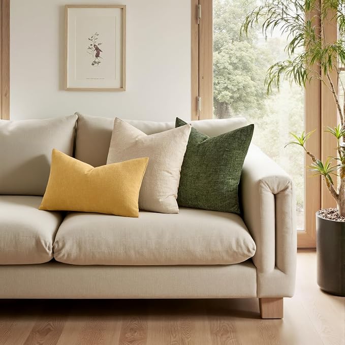 MIULEE Gold Chenille Couch Lumbar Throw Pillow Covers, 12x20 | Set of 2, Soft Farmhouse Modern Home Decor, Decorative Pillowcases for Sofa Living Room Bed