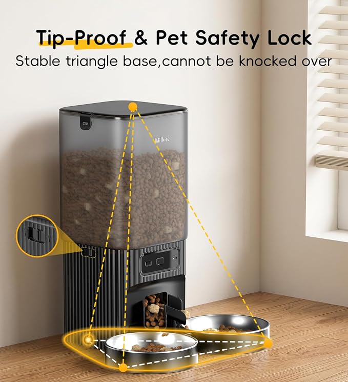 7L Automatic Cat Feeder 2 Cats, 5G WiFi Dog Food Dispenser with APP Control | APP Control, Dual Power Supply, Up to 12 Meals Per Day, 10s Voice Recorder, 2 Stainless Steel Bowls
