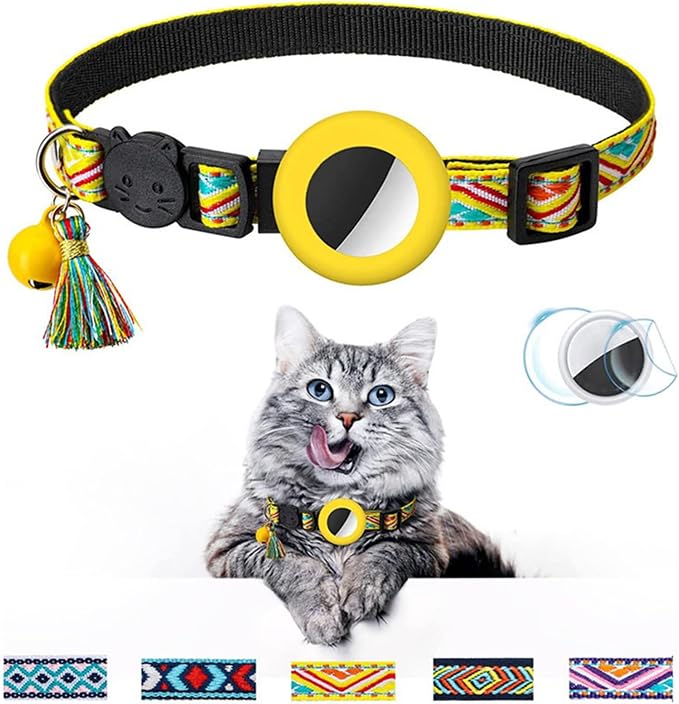 Cat Collar with AirTag Holder – Breakaway Lightweight Woven Cat Collar, Adjustable with Bell for Cats & Kittens (Spring Joy Set) | Amazegoods