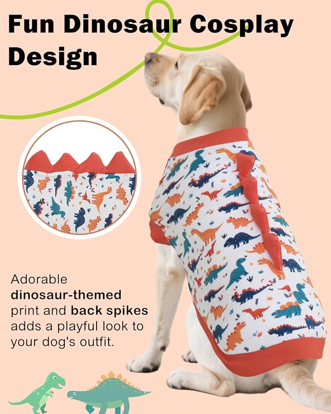 CuteBone Dinosaur Costume Dog Shirt, Stretchy Velvet T-Shirt Clothes for Large Dogs, Soft & Breathable Pet Tee Outfit Pitbull Apparel for Daily Wear, Cozy Pullover Design Big Dog Fashion COSBX02-3XL