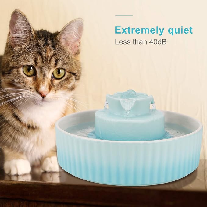 Wonder Creature Ceramic Cat Water Fountain, Stable Cupcake Design, 71oz | 2.1L Pet Fountain with Anti-Tip Ceramic Design, 2 Quiet Pumps, 360° Water Flow, 3 Filters for Cats and Dogs