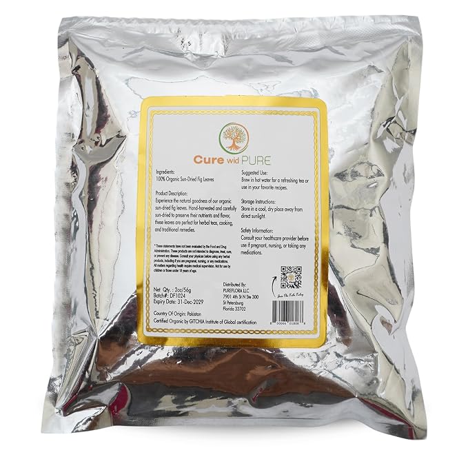 Cure Wid Pure – Certified Organic Fig Leaves 2oz – Non-GMO Hoja de Higo in Eco-Friendly Resealable Bag for Herbal Infusions – Antioxidant-Rich Fig Leaves Tea for Digestion,Circulation & Relaxation