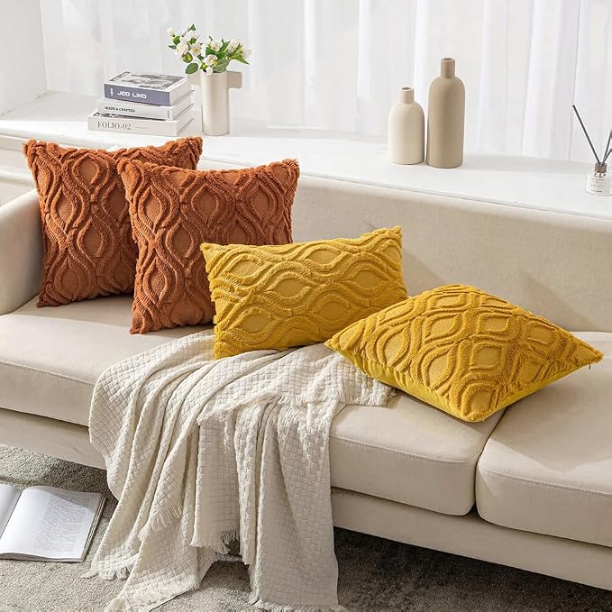 MIULEE Burnt Orange Fall Soft Plush Faux Wool Throw Pillow Covers 20x20 | Set of 2, Farmhouse Boho Home Decor, Decorative Cushion Covers for Sofa, Living Room, Bed