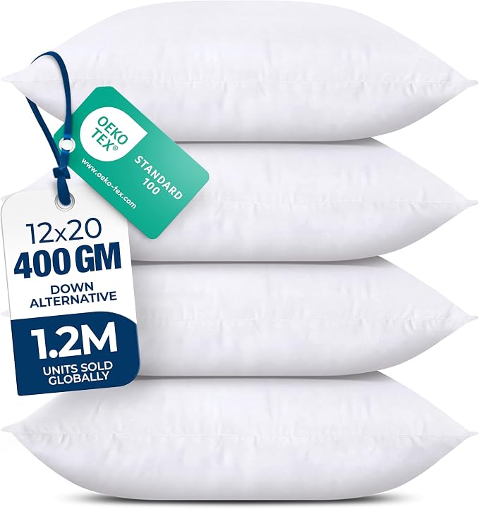 Utopia Bedding Throw Pillows, Decorative 12x20 Pillow Inserts, Set of 4 | Down alternative pillow insert with plush fluffy fill for beds sofas couches and chairs. Suitable for indoor outdoor use.