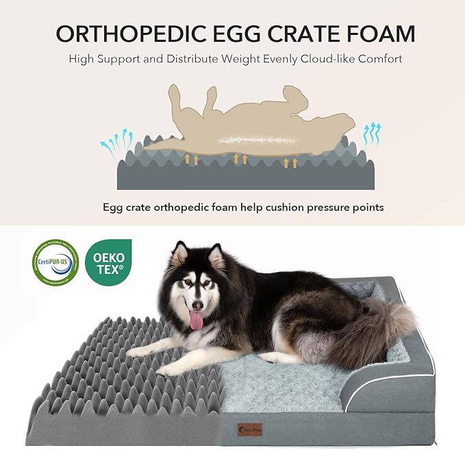 Orthopedic Washable Dog Bed for Extra Large Dogs, 48x30in, Grey | Orthopedic Foam Eases Joint Pressure, Bolsters Supports Head And Neck, Washable Pet Beds, Removable Cover, Non-Slip Bottom