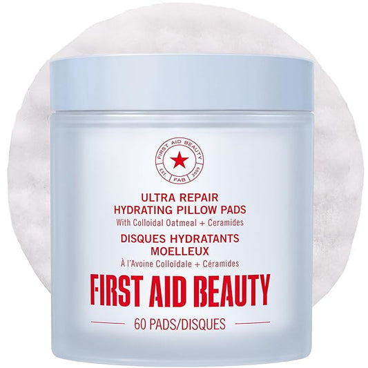 First Aid Beauty Ultra Repair Hydrating Pillow Pads - Soothing & Hydrating Face Pads with Colloidal Oatmeal & Ceramides, for Dry & Sensitive Skin, 60-Count