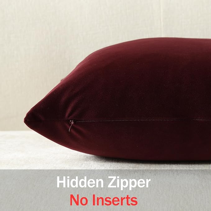 Throw Pillow Covers 20x20 Burgundy: Pack of 2 Cozy Soft Velvet Square Modern Luxury Decorative Throw Pillow Cases for Sofa Couch Living Room Bed Home Decor