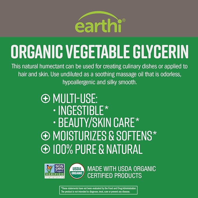 Organic Vegetable Glycerin Liquid - Made from Sustainably Source - 100% Vegan and Natural - Multipurpose, Ingestible, Skin and Healthcare - Vegetable Glycerine Food Grade Organic (1 Gallon)