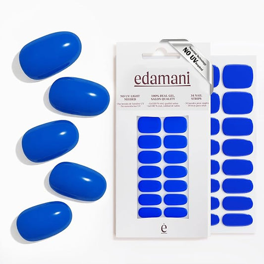 34 Piece Fully Cured Gel Nail Strips With No UV Light Needed, 14+ Days Gel Nail Polish Stickers, Salon Quality, Easy to Apply & Remove – Toxin Free, No Damage (Zibri Blue)