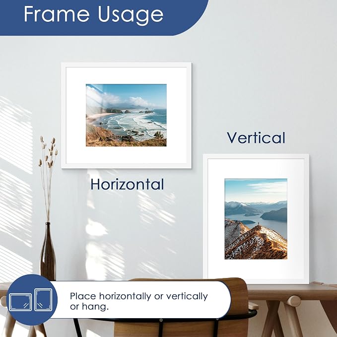 16x20 Picture Frame Set of 6, Wall Mount Display, White | Display Pictures 11x14 with Mat or 16x20 Without Mat, Horizontal or Vertical, Gallery Wall Frame Set, Wedding Birthday Gifts