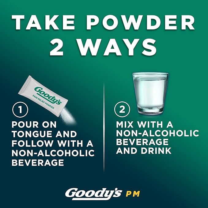Goody's Nighttime Powder, Pain Reliever & Sleep Aid with Acetaminophen & Diphenhydramine Citrate, Caffeine Free, 6 Count, Pack of 12