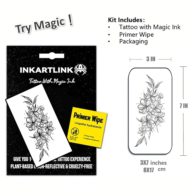 INKARTLINK Semi Permanent Tattoo, 15-day Temporary Tattoo, Flower Tattoo for Women, Waterproof and Anti-reflective, Exquisite Packaging, Unique Design (Flowers 1)