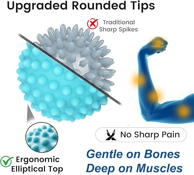 9cm Massage Ball for Trigger Point & Deep Tissue - Gentle Spiky PVC Muscle Roller for Plantar Fasciitis, Neck, Back & Foot Pain Relief - Portable Body Massager (Light Blue)