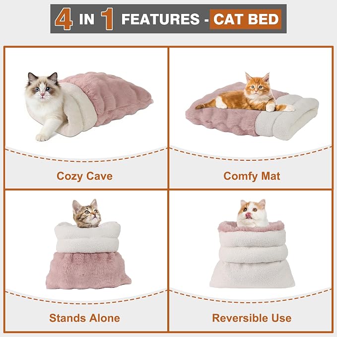 3 in 1 Semi-Enclosed Self Warming Burrow Cat Bed Sleeping Cave | Keep Warming, Machine Washable, Easy to Clean, Soft & Comfortable, Pet Beds fo Cats & Dogs, Cozy Privacy Nook