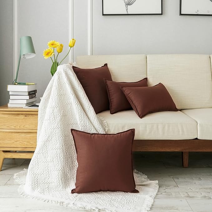 Jeanerlor Cotton Linen Decorative 12"x20" Lumbar Throw Pillow Case Cushion Cover with Twin Needles Stitch on Edge,for Wedding/Party/Gift/Car (30 x 50cm), Reddish Brown