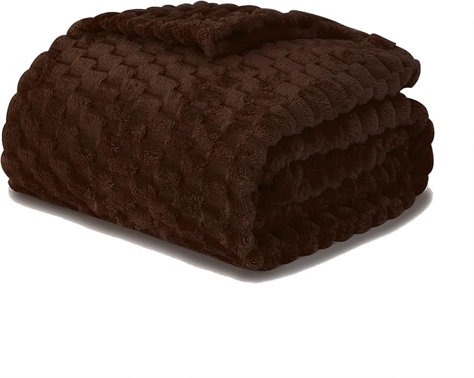 Puncuntex Brown Throw Blanket 90"×90" inches Fuzzy 3D Jacquard Decorative | Flannel Fleece Super Soft Plush Cozy Blanket for Couch Sofa Chair Lightweight